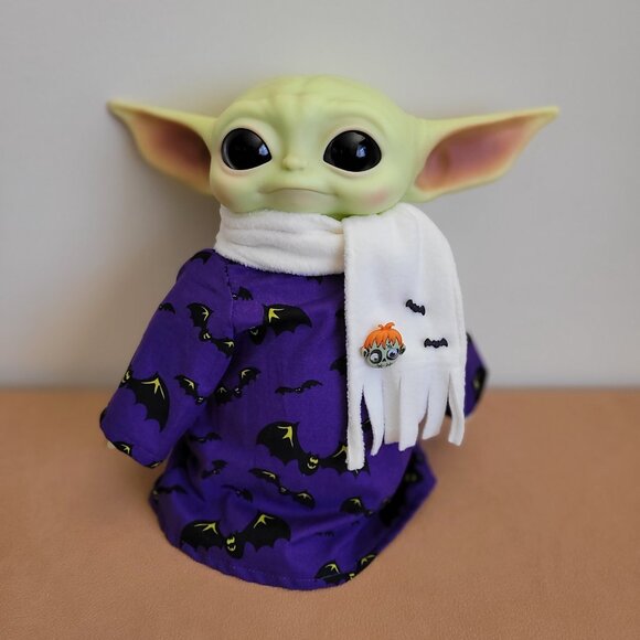 Spooky Bats 2pc Halloween Outfit/scarf set for 11" Mattel Child Grogu Yoda dolls - Picture 2 of 7